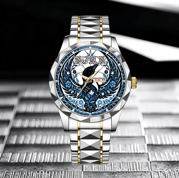 Floral Rebel Loon Customized Watch - Personalized Name Minnesota State Bird Decorative Pattern Watch - Gift For Bird Lovers, Minnesota Residents