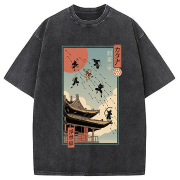 Personality fashion Catana Fight in Edo Washed T-Shirt