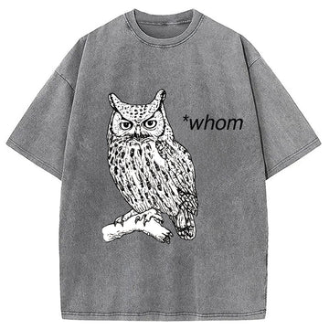 Personality fashion Who Whom Judging Owl Washed T-Shirt