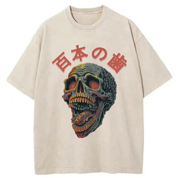 Personality fashion Terrifying And Disgusting Skull Washed T-Shirt