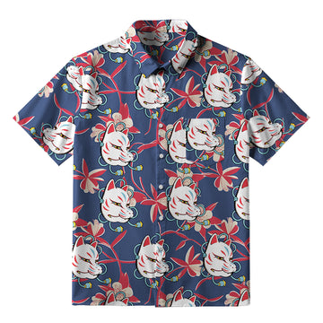 Personality fashion  Japanese Fox Mask Button-up Shirt