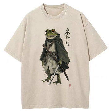 Personality fashion Frog Warrior Japan Washed T-Shirt