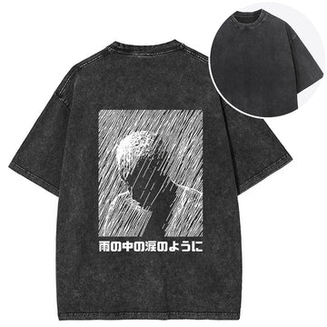 Personality fashion People In The Rain Back Washed T-Shirt