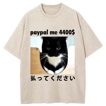 Personality fashion Please Give The Cat Money Washed T-Shirt