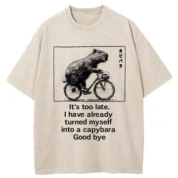 Personality fashion Funny Capybara Riding A Bicycle Washed T-Shirt