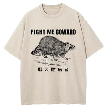 Personality fashion Fight Raccoon Japanese Washed T-Shirt