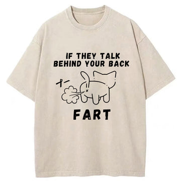 Personality fashion Funny Farting Cat Washed T-Shirt