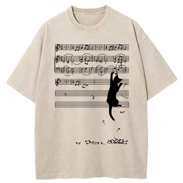 Personality fashion Black Cat Sabotage Washed T-Shirt