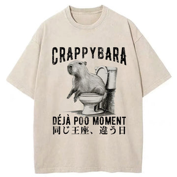 Personality fashion Capybara Same throne Different Day Washed T-Shirt