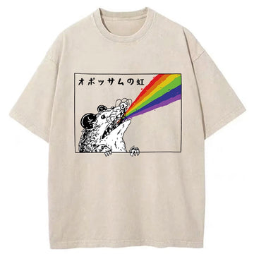 Personality fashion Opossum Rainbow Washed T-Shirt