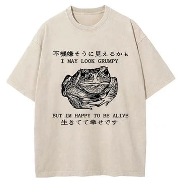 Personality fashion Emotionally Calm Frog Washed T-Shirt