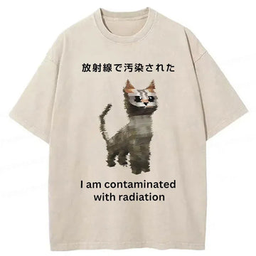 Personality fashion Irradiated Cat Funny Washed T-Shirt