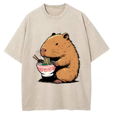 Personality fashion Ramen Lover Capybara Washed T-Shirt