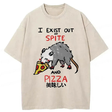 Personality fashion Delicious Pizza Japan Washed T-Shirt