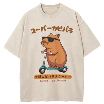 Personality fashion Osaka Capybara Scooter Washed T-Shirt