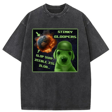 Personality fashion Funny Alien Dog Meme Washed T-Shirt