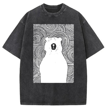 Personality fashion Vintage Line Bear Washed T-Shirt