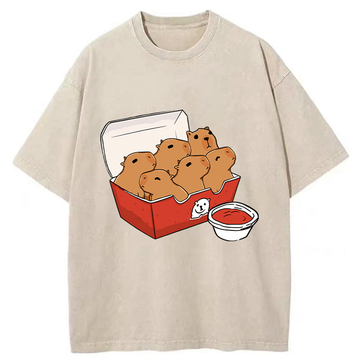 Personality fashion Capybara With Tomato Sauce Washed T-Shirt