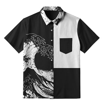 Personality fashion  Monochrome Wave Button-up Shirt