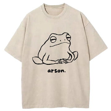 Personality fashion Japan Arsonist Frog Washed T-Shirt
