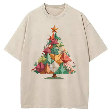 Personality fashion Colorful Origami Christmas Washed T-Shirt