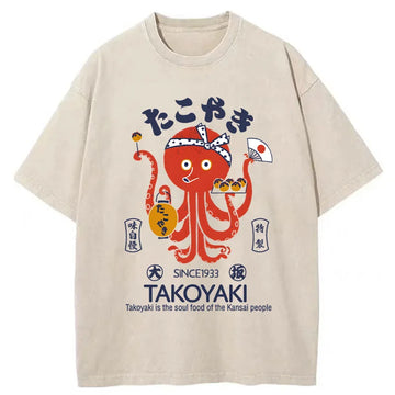 Personality fashion Delicious Takoyaki Washed T-Shirt