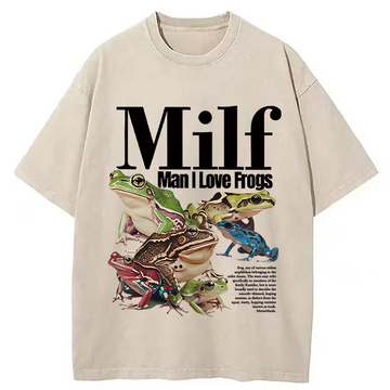Personality fashion Man I Love Frogs Meme Washed T-Shirt
