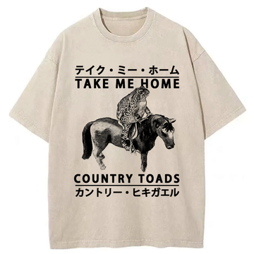Personality fashion Funny Toad Ride Horse Washed T-Shirt