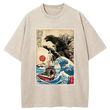 Personality fashion Orca in Japan Wave Washed T-Shirt