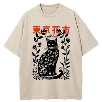 Personality fashion Tokyo Flower Market Washed T-Shirt