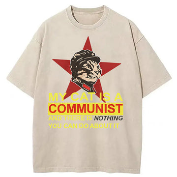 Personality fashion My Cat Is A Communist Washed T-Shirt