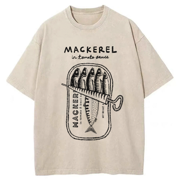 Personality fashion Mackerel In Tomato Sauce Washed T-Shirt