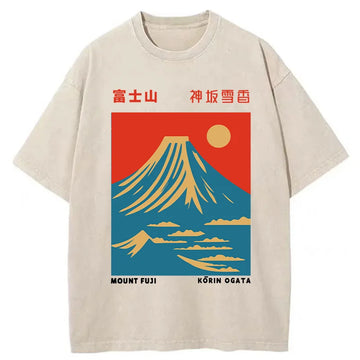 Personality fashion Mount Fuji Vintage Washed T-Shirt
