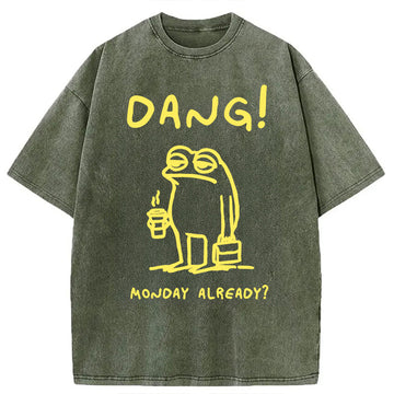 Personality fashion Monday Already Funny Frog Washed T-Shirt