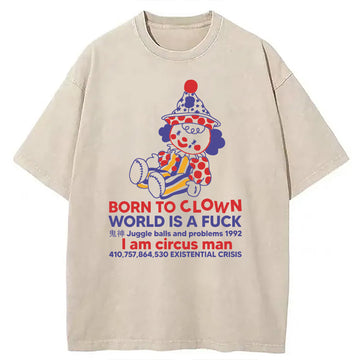 Personality fashion Born To Clown Meme Washed T-Shirt