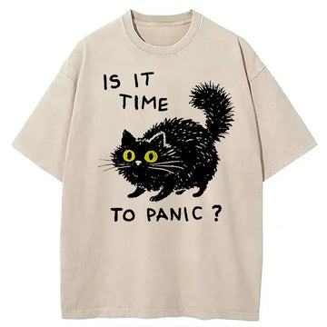 Personality fashion Is It Time to Panic Cat Washed T-Shirt