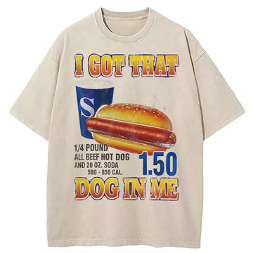 Personality fashion Funny Hot Dog Washed T-Shirt