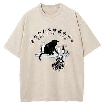 Personality fashion You Are Free Now Washed T-Shirt