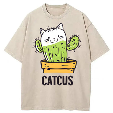 Personality fashion Catcus Washed T-Shirt