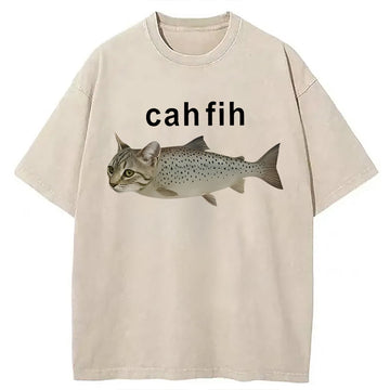 Personality fashion Cah Fih Washed T-Shirt
