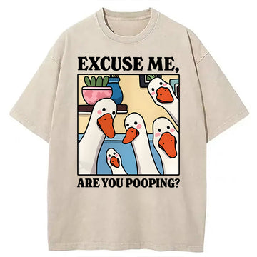 Personality fashion Are You Pooping Goose Meme Washed T-Shirt