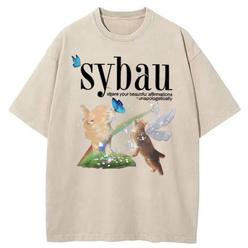 Personality fashion Cat Fairy SYBAU Washed T-Shirt