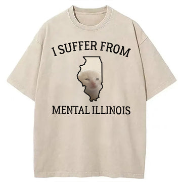 Personality fashion Mental Illinois Depressed Cat Washed T-Shirt