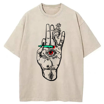 Personality fashion All Eyes On Me Cigarette Washed T-Shirt
