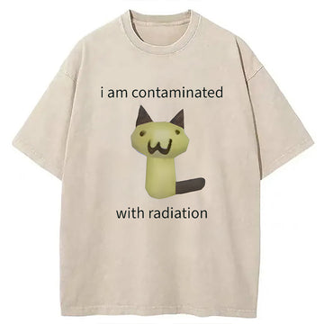 Personality fashion Radioactive Cat Meme Washed T-Shirt