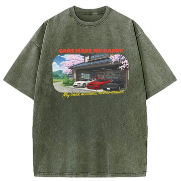 Personality fashion Cars Make Me Happy Washed T-Shirt