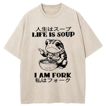 Personality fashion Life Is Soup I Am Fork Washed T-Shirt