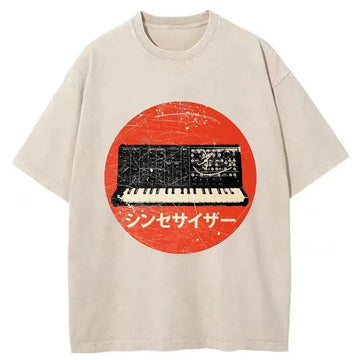 Personality fashion Vintage Synthesizer Japanese Washed T-Shirt