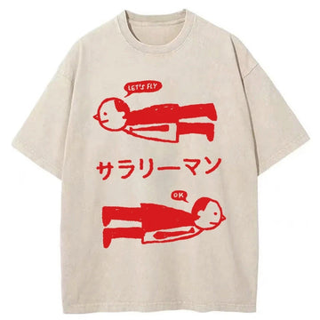 Personality fashion Let's Fly Office Worker Washed T-Shirt