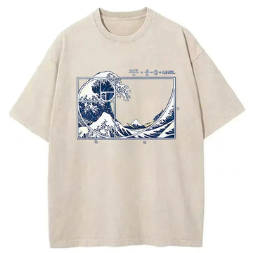 Personality fashion Ukiyoe Waves Japan Washed T-Shirt